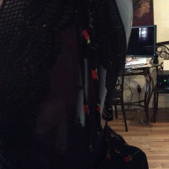 Sundress black with rose print M - Picture 4 of 6